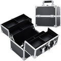 Makeup Train Case Cosmetic Organizer Case Professional Makeup Storage Box 4 Trays with Divider Lockable Travel Case Portable Travel Makeup Box for Makeup Artist, Carfter, Cosmetics Black