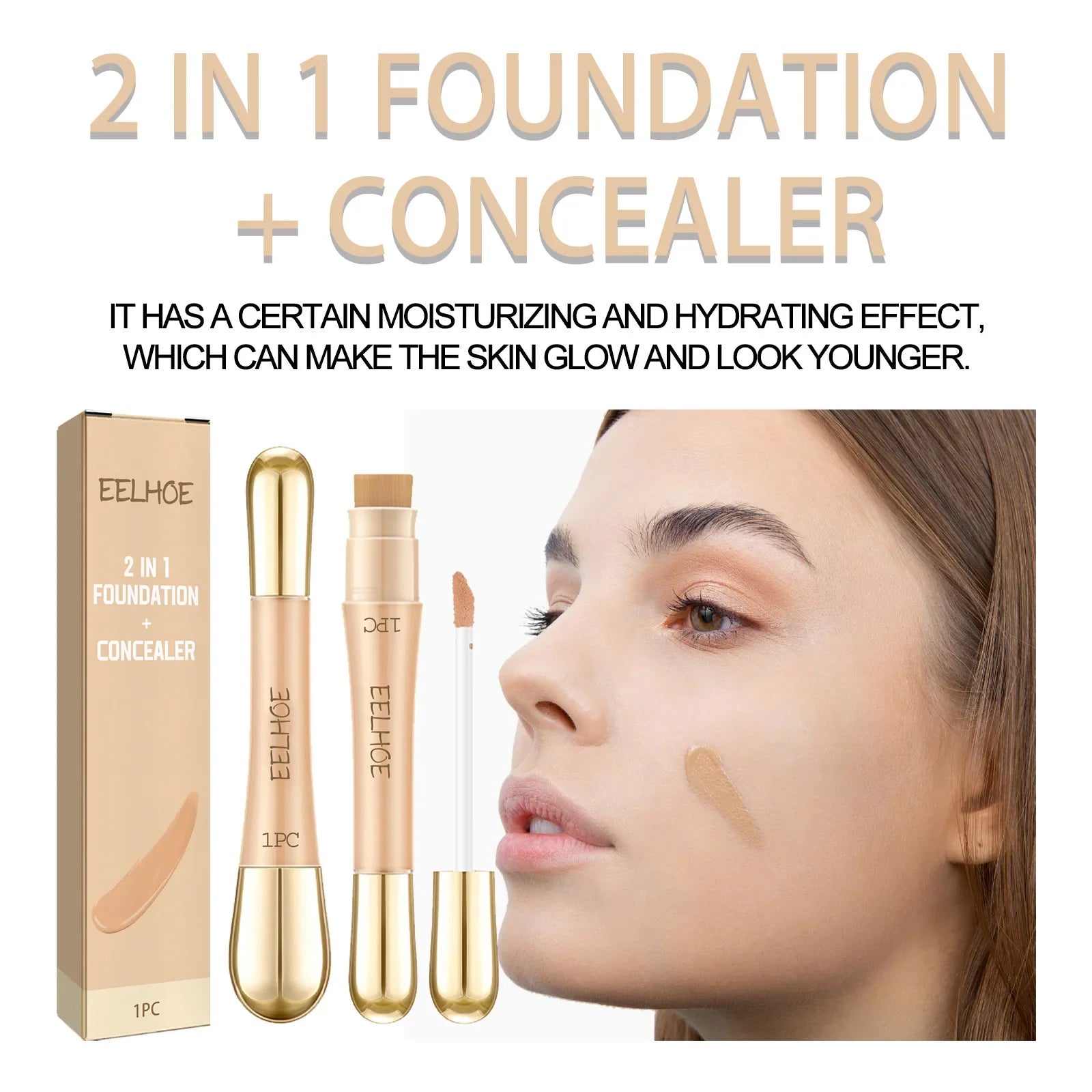 2 in 1 Concealer Foundation Dark Circle Cover Blemish Brighten Face Corrector Double Head Concealer High Coverage Makeup