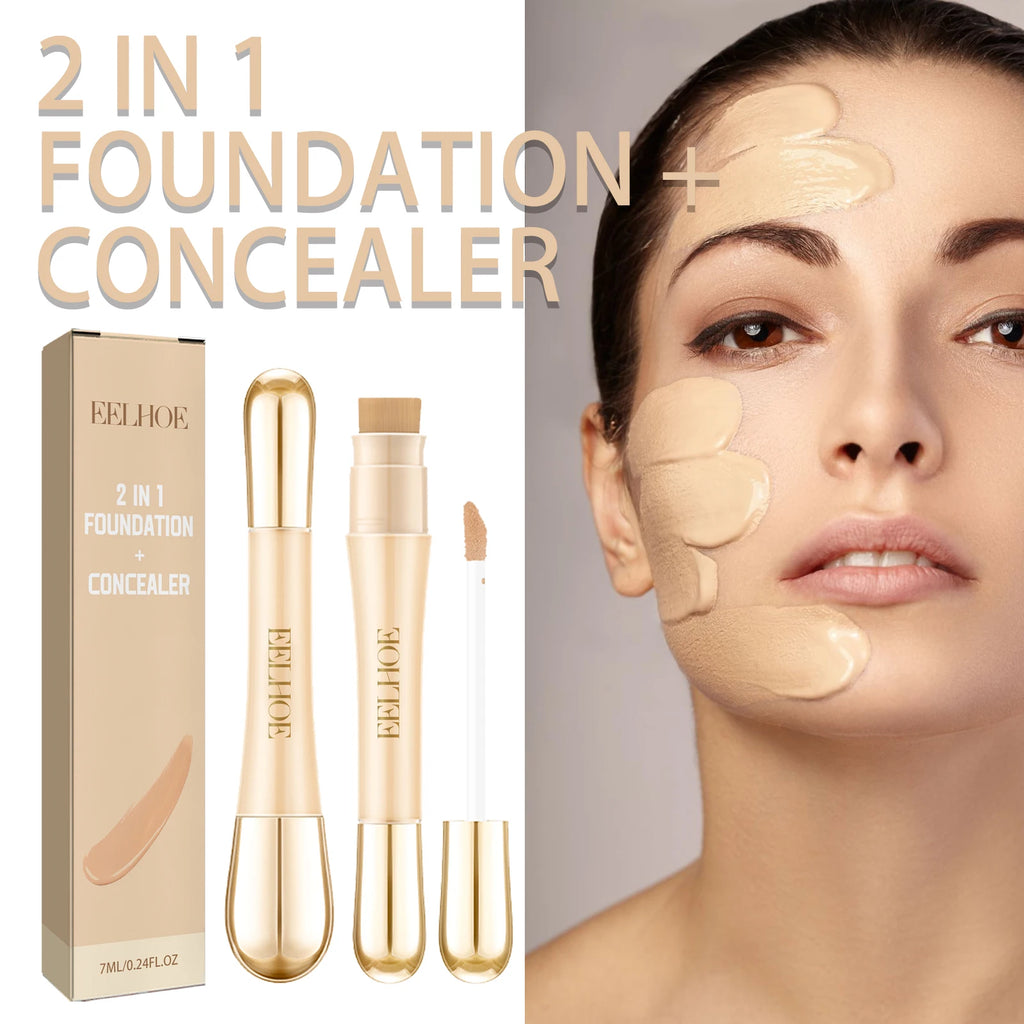 2 in 1 Concealer Foundation Dark Circle Cover Blemish Brighten Face Corrector Double Head Concealer High Coverage Makeup