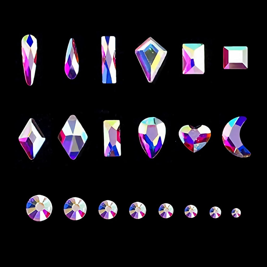 12 Types of 600 Crystal AB Diamonds + 2500 Flat Rhinestones Mix 20 Styles Flatback DIY Crafts Rhinestone Crystals 3D Ornaments Flat Back Stones Set + Tweezers + Drill Pen