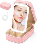 Small Travel LED Makeup Mirror Case with 3 Adjustable Color Light Settings, Dust-Proof Jewelry Box, Mini Cosmetic Train Case Ideal for Short Trips (Croc Pink)