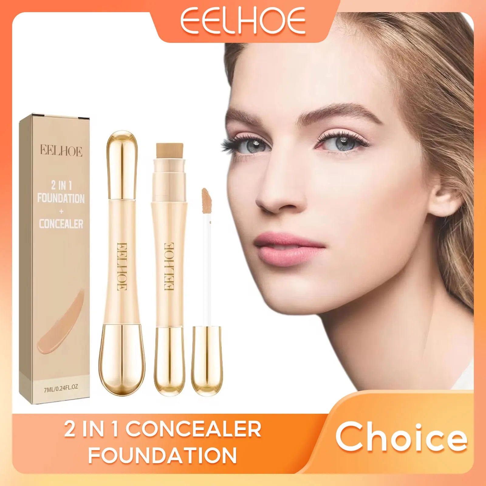 2 in 1 Concealer Foundation Dark Circle Cover Blemish Brighten Face Corrector Double Head Concealer High Coverage Makeup