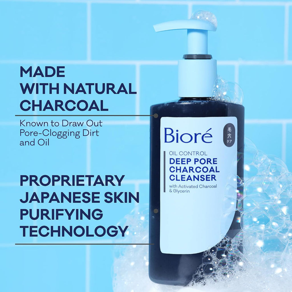 Biore Deep Pore Charcoal Face Wash, Daily Facial Cleanser for Dirt & Makeup Removal, for Oily Skin, Value Size, 11.45 Fl Oz