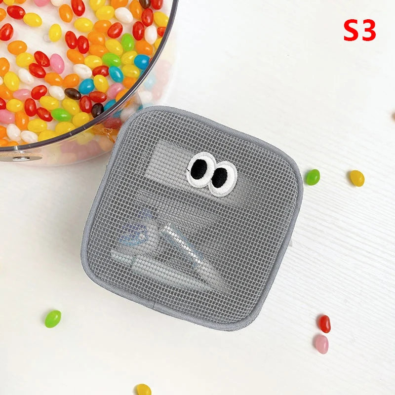 New Candy Color Mesh Cosmetic Bag Cute Big Eyes Make up Case Kawaii Makeup Pouch Makeup Case Portable Toiletry Storage Bag